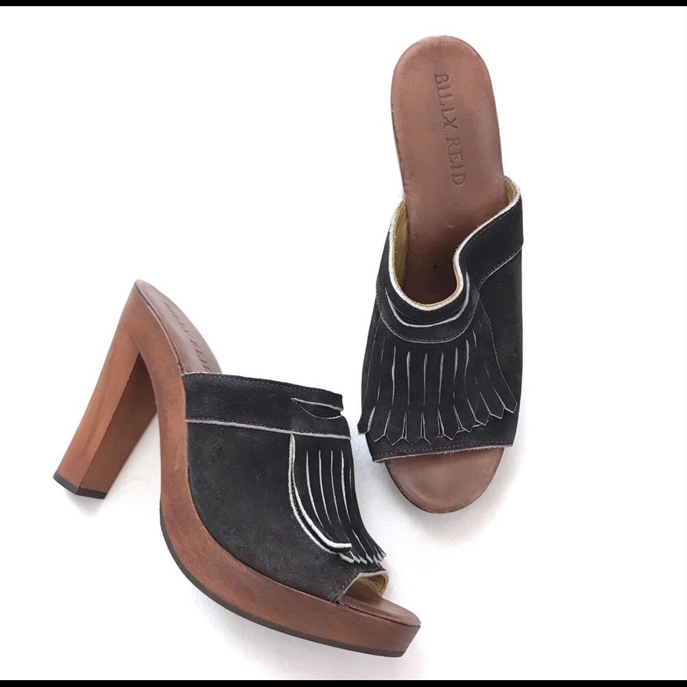 Billy Reid Suede Tassel Wooden Mules Size 8*